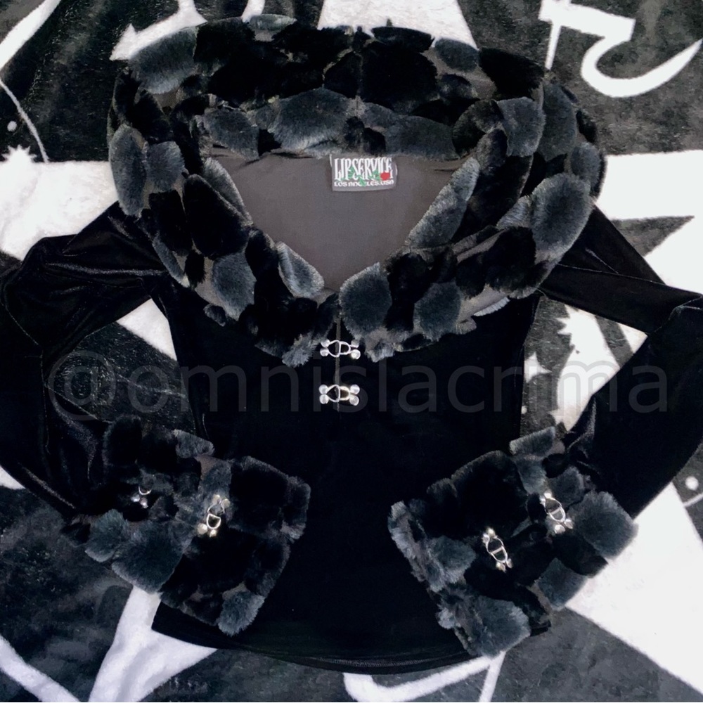 (SOLD) Rare 90s Lip Service Grey/Black Velvet Bubble Fur Top